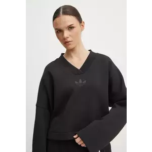 adidas Originals bluza V-SWEATSHIRT femei, culoarea negru, neted, JJ0958 imagine