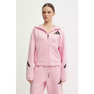 adidas bluza Z.N.E. femei, culoarea roz, cu glugă, cu imprimeu, JC5393 imagine