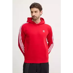 adidas Originals bluza 3-Stripes barbati, culoarea rosu, cu glugă, cu imprimeu, IR9868 imagine