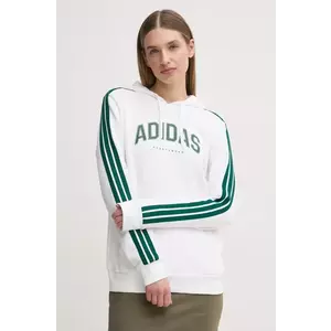 adidas bluza W L SOFTS Collegiate femei, culoarea alb, cu glugă, cu imprimeu, JV9149 imagine