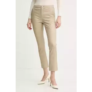 2NDDAY pantaloni de piele Leya femei, culoarea bej, mulata, high waist, 2252562673 imagine