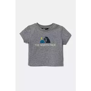 The North Face tricou din bumbac pentru bebelusi BABY GRAPHIC S/S TEE culoarea gri, cu imprimeu, NF0A8AXDDYX1 imagine