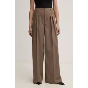 Gestuz pantaloni femei, culoarea maro, lat, high waist, 10909729 imagine