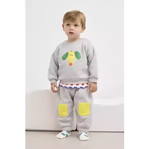 Bobo Choses pantaloni de trening din bumbac pentru bebeluși culoarea gri, neted, 125AB116 imagine