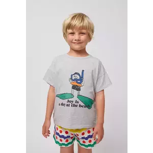 Bobo Choses tricou de bumbac pentru copii A Day At The Beach culoarea gri, cu imprimeu, 125AC007 imagine