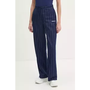 adidas Originals pantaloni PINSTRIPE PANTS femei, culoarea bleumarin, drept, high waist, JJ3482 imagine