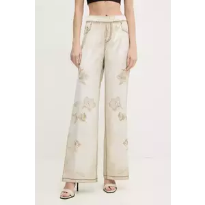 Blugirl Blumarine pantaloni femei, culoarea bej, lat, high waist, RA5073.T3836 imagine