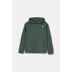 The North Face hanorac de bumbac pentru copii GRAPHIC RELAXED HOODIE culoarea verde, cu glugă, cu imprimeu, NF0A8AXTHCH1 imagine