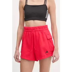 adidas pantaloni scurti Essentials femei, culoarea rosu, cu imprimeu, medium waist, JC5704 imagine