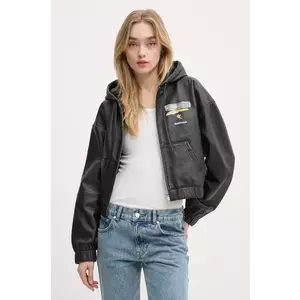 Moschino Jeans geaca de piele femei, culoarea negru, de tranzitie, oversize, 3707 3216 imagine