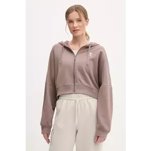 adidas Originals bluza Essential femei, culoarea maro, cu glugă, neted, JN7846 imagine