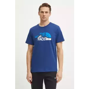 The North Face tricou din bumbac Mountain Line barbati, culoarea albastru marin, cu imprimeu, NF0A87NTD1R1 imagine