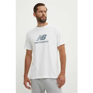 New Balance tricou din bumbac Essentials Cotton bărbați, culoarea alb, cu imprimeu, MT41502WT imagine