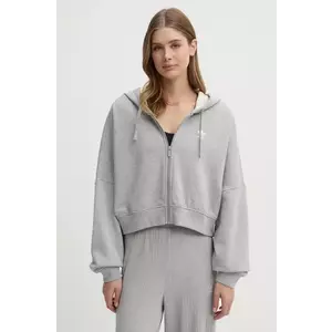 adidas Originals hanorac de bumbac Essential femei, culoarea gri, cu glugă, melanj, JN7844 imagine