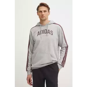 adidas bluza Collegiate barbati, culoarea gri, cu glugă, cu imprimeu, JV6505 imagine