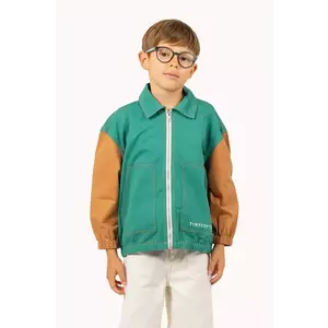 Tinycottons geacă de bumbac pentru copii COLOR BLOCKED JACKET culoarea verde, SS25-208 imagine