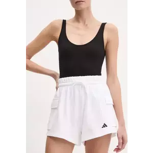 adidas pantaloni scurți Essentials femei, culoarea alb, uni, high waist, JD9945 imagine