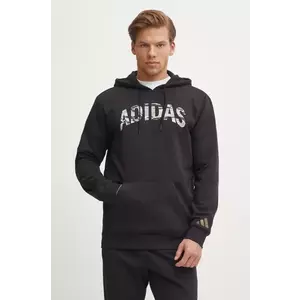 adidas bluza Camo barbati, culoarea negru, cu glugă, cu imprimeu, JI6767 imagine