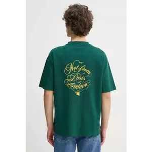 Drôle de Monsieur tricou din bumbac Le T-Shirt Slogan Vignes bărbați, culoarea verde, cu imprimeu, F-TS226-CO002-DGN imagine