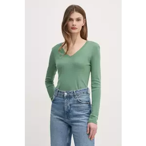 United Colors of Benetton longsleeve din bumbac culoarea verde, 3GA2E4245 imagine