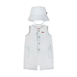 Levi's salopete bebeluși din bumbac LVB DENIM ROMPER & BUCKET HAT imagine