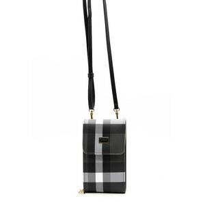 Geanta crossbody in carouri - pentru telefon - Alb - Negru imagine