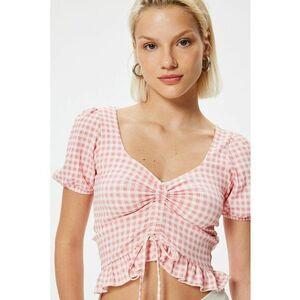 Tricou crop cu imprimeu cu model in carouri imagine