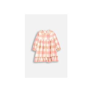 Rochie cu imprimeu gingham si guler rotund - Roz somon - Alb murdar - imagine