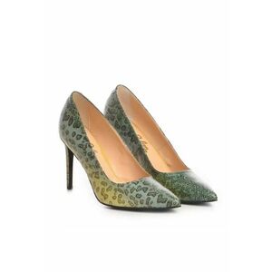 Pantofi dama model 1206 piele nappa animal print verde imagine