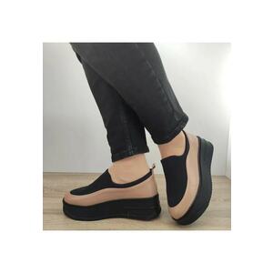 Pantofi Casual Dama 1375-9 Grej Capucino + Stretch Negru - Cappuccino imagine