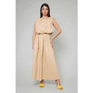 Set bluza cu maneca scurta si fusta lunga Beige Beige imagine