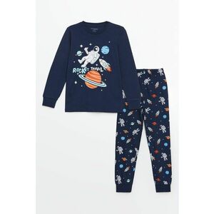 Pijama lunga din bumbac cu imprimeu grafic imagine