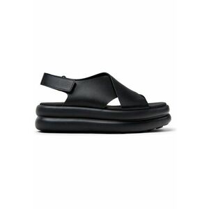 Sandale din piele cu talpa flatform si segment cu inchidere velcro imagine