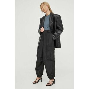 Herskind pantaloni Edwin femei, culoarea negru, fason cargo, high waist imagine