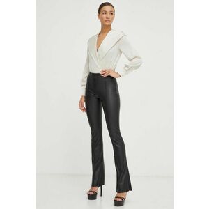 Nissa pantaloni femei, culoarea negru, evazati, high waist imagine