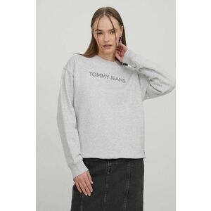 Tommy Jeans hanorac de bumbac femei, culoarea gri, cu imprimeu DW0DW17327 imagine