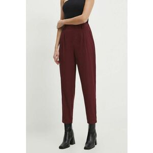 Answear Lab pantaloni femei, culoarea bordo, drept, high waist imagine