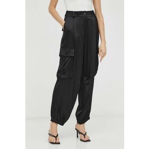 Herskind pantaloni femei, culoarea negru, fason cargo, high waist imagine