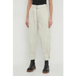 Dkny pantaloni femei, culoarea bej, fason cargo, high waist imagine