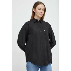 Tommy Jeans cămașă din bumbac femei, culoarea negru, cu guler clasic, relaxed DW0DW17803 imagine