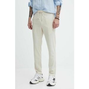 Solid pantaloni din in culoarea bej, drept imagine