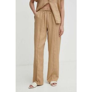 United Colors of Benetton pantaloni din in culoarea bej, drept, high waist imagine