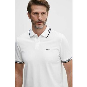 BOSS Green tricou polo barbati, culoarea bej, cu imprimeu imagine