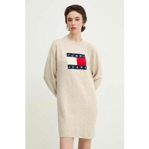 Tommy Jeans rochie din amestec de lana culoarea bej, mini, oversize, DW0DW18719 imagine