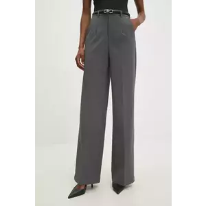 Answear Lab pantaloni femei, culoarea gri, drept, high waist imagine