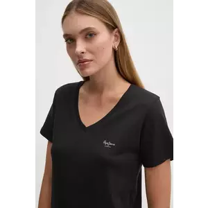 Pepe Jeans tricou din bumbac FIORE V NECK femei, culoarea negru, PL505948 imagine