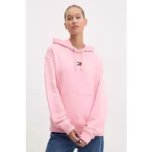 Tommy Jeans hanorac de bumbac femei, culoarea roz, cu glugă, cu imprimeu imagine