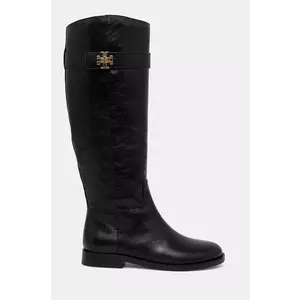 Tory Burch cizme T Lock Riding Boot femei, culoarea negru, cu toc plat, 158799-006 imagine