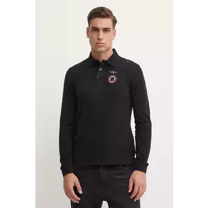 Aeronautica Militare longsleeve din bumbac culoarea negru, cu imprimeu, PO1810J564 imagine