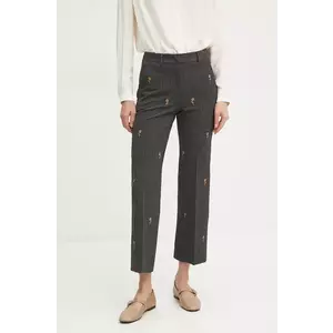 Marella pantaloni femei, culoarea gri, drept, high waist, 2423136251200 imagine